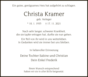 Traueranzeige von Christa Kramer von Neue Westfälische