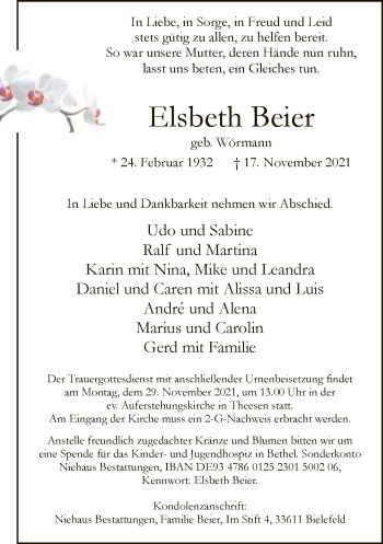 Traueranzeige von Elsbeth Beier von Neue Westfälische
