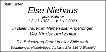 Traueranzeige von Else Niehaus von Neue Westfälische