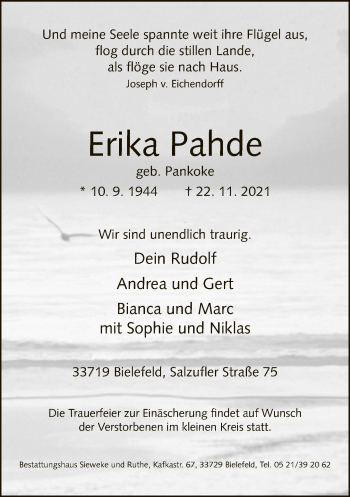 Traueranzeige von Erika Pahde von Neue Westfälische