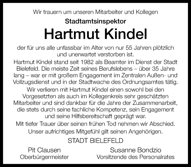  Traueranzeige für Hartmut Kindel vom 13.11.2021 aus Neue Westfälische