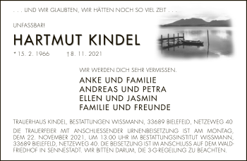 Traueranzeige von Hartmut Kindel von Neue Westfälische