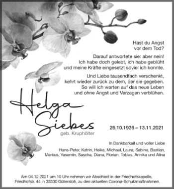 Traueranzeige von Helga Siebes von Neue Westfälische
