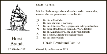 Traueranzeige von Horst Brandt von Neue Westfälische