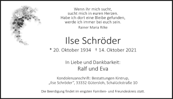 Traueranzeige von Ilse Schröder von Neue Westfälische