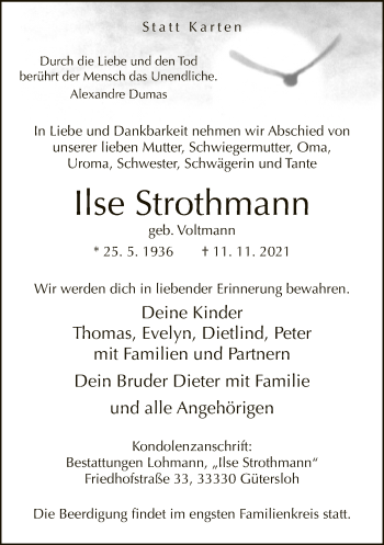 Traueranzeige von Ilse Strothmann von Neue Westfälische