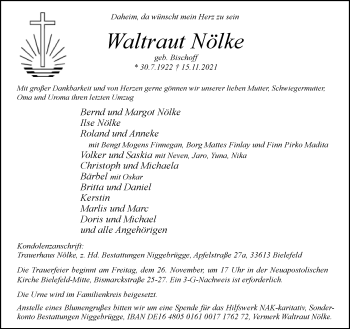 Traueranzeige von Waltraut Nölke von Neue Westfälische
