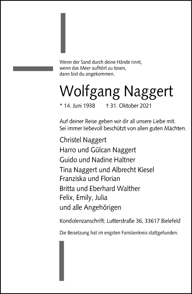  Traueranzeige für Wolfgang Naggert vom 27.11.2021 aus Neue Westfälische