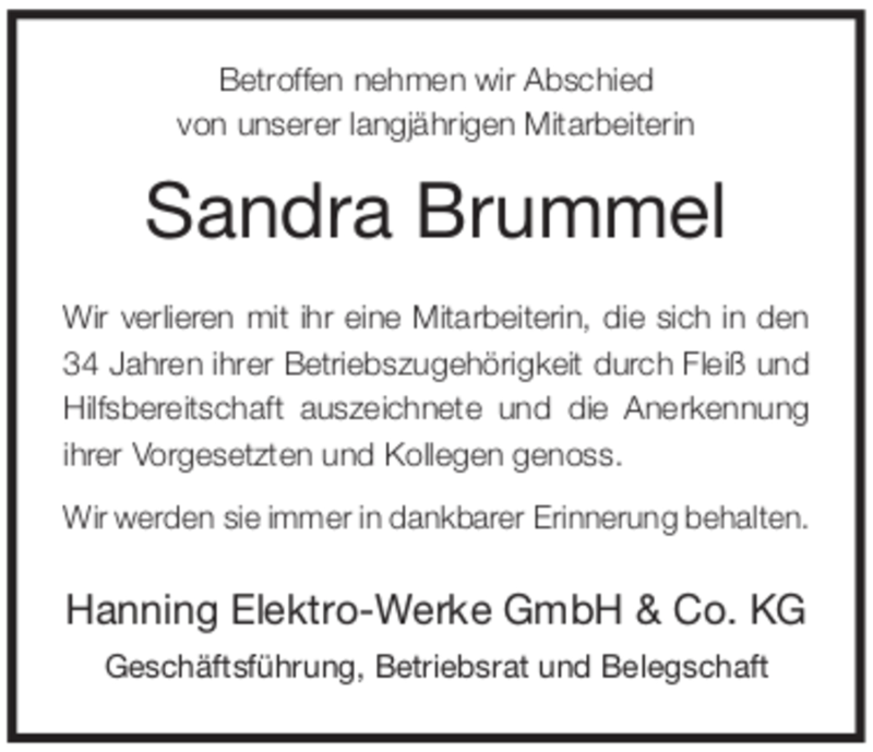  Traueranzeige für Sandra Brummel vom 11.12.2021 aus NEUE WESTFÄLISCHE