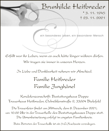 Traueranzeige von Brunhilde Heitbreder von Neue Westfälische