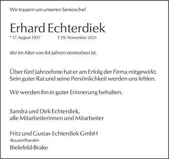 Traueranzeige von Erhard Echterdiek von Neue Westfälische