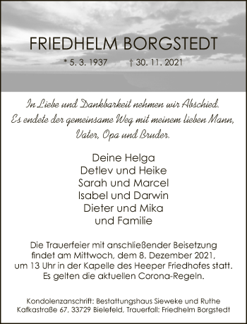 Traueranzeige von Friedhelm Borgstedt von Neue Westfälische