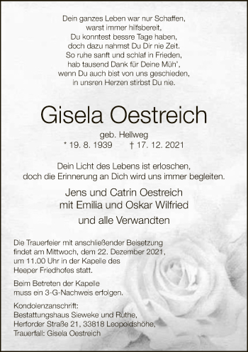 Traueranzeige von Gisela Oestreich von Neue Westfälische