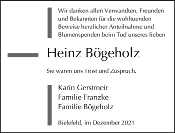 Traueranzeige von Heinz Bögeholz von Neue Westfälische