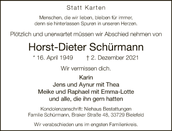 Traueranzeige von Horst-Dieter Schürmann von Neue Westfälische