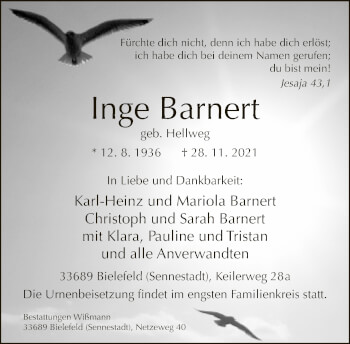 Traueranzeige von Inge Barnert von Neue Westfälische