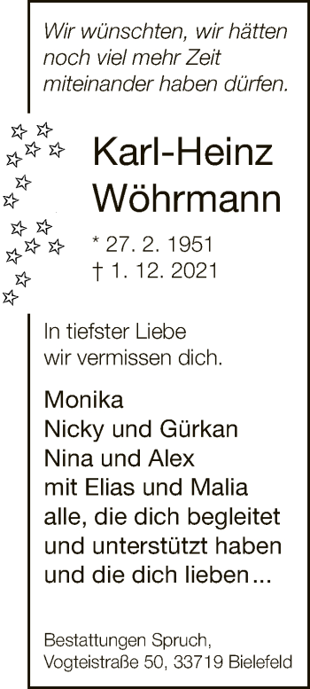 Traueranzeige von Karl-Heinz Wöhrmann von Neue Westfälische