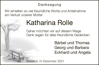 Traueranzeige von Katharina Rolle von Neue Westfälische