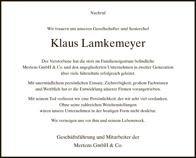  Traueranzeige für Klaus Lamkemeyer vom 04.12.2021 aus Neue Westfälische
