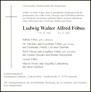 Traueranzeige von Ludwig Walter Alfred Föbus von Neue Westfälische