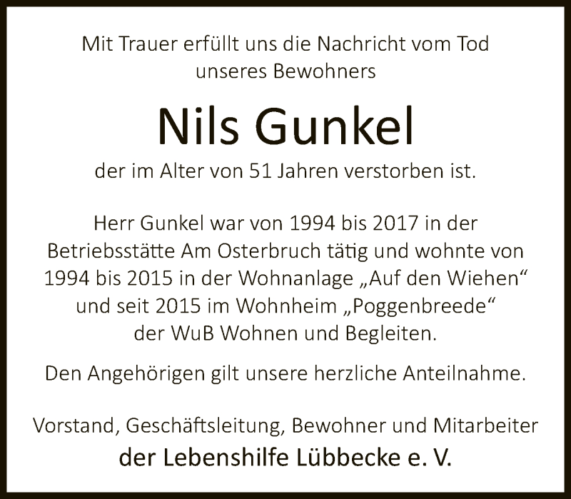  Traueranzeige für Nils Gunkel vom 23.12.2021 aus Neue Westfälische