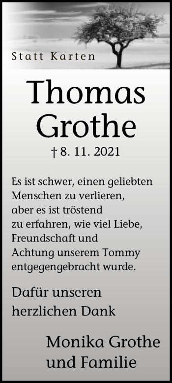 Traueranzeige von Thomas Grothe von Neue Westfälische
