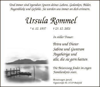 Traueranzeige von Ursula Rommel von Neue Westfälische