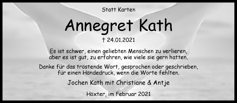  Traueranzeige für Annegret Kath vom 27.02.2021 aus Neue Westfälische