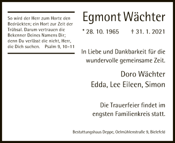 Traueranzeige von Egmont Wächter von Neue Westfälische