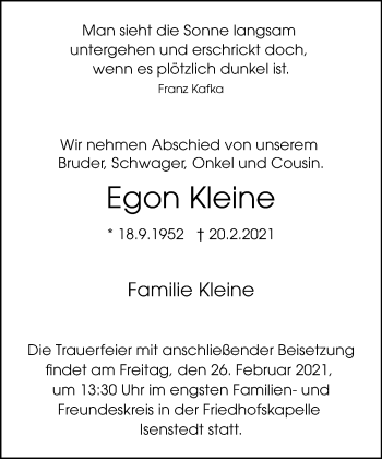 Traueranzeige von Egon Kleine von Neue Westfälische
