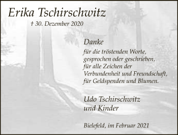 Traueranzeige von Erika Tschirschwitz von Neue Westfälische