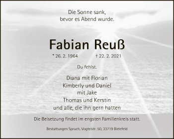 Traueranzeige von Fabian Reuß von Neue Westfälische