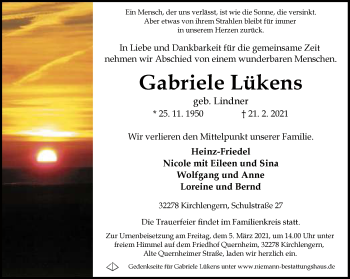 Traueranzeige von Gabriele Lükens von Neue Westfälische