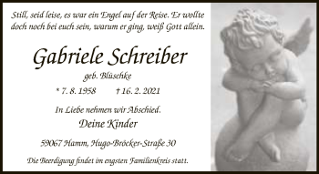 Traueranzeige von Gabriele Schreiber von Neue Westfälische