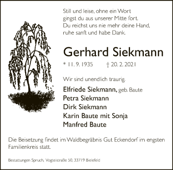 Traueranzeige von Gerhard Siekmann von Neue Westfälische