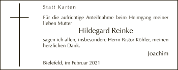 Traueranzeige von Hildegard Reinke von Neue Westfälische