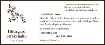 Traueranzeige von Hildegard Strakeljahn von Neue Westfälische