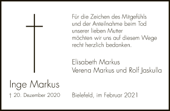 Traueranzeige von Inge Markus von Neue Westfälische