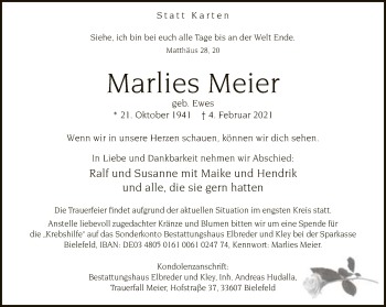 Traueranzeige von Marlies Meier von Neue Westfälische