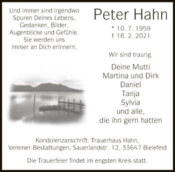 Traueranzeige von Peter Hahn von Neue Westfälische
