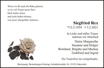 Traueranzeige von Siegfried Rex von Neue Westfälische