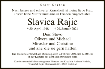 Traueranzeige von Slavica Rajic von Neue Westfälische