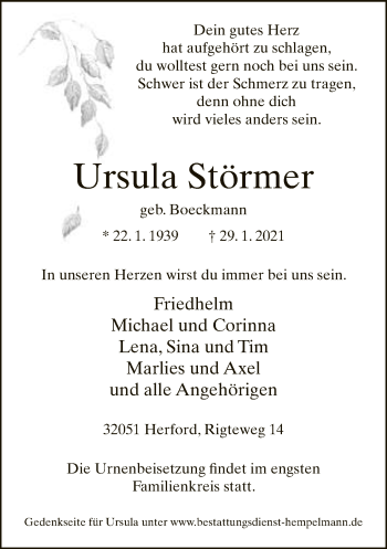 Traueranzeige von Ursula Störmer von Neue Westfälische