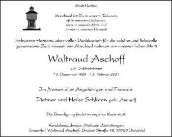 Traueranzeige von Waltraud Aschoff von Neue Westfälische