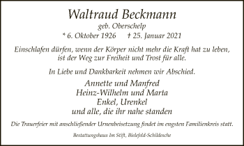 Traueranzeige von Waltraud Beckmann von Neue Westfälische