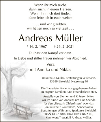 Traueranzeige von Andreas Müller von Neue Westfälische