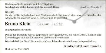 Traueranzeige von Bruno Klein von Neue Westfälische