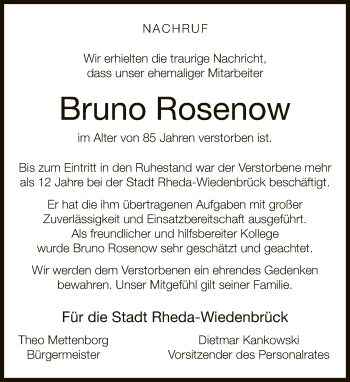Traueranzeige von Bruno Rosenow von Neue Westfälische