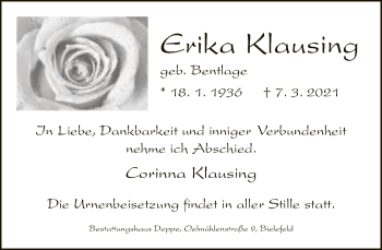 Traueranzeige von Erika Klausing von Neue Westfälische