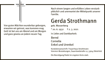 Traueranzeige von Gerda Strothmann von Neue Westfälische